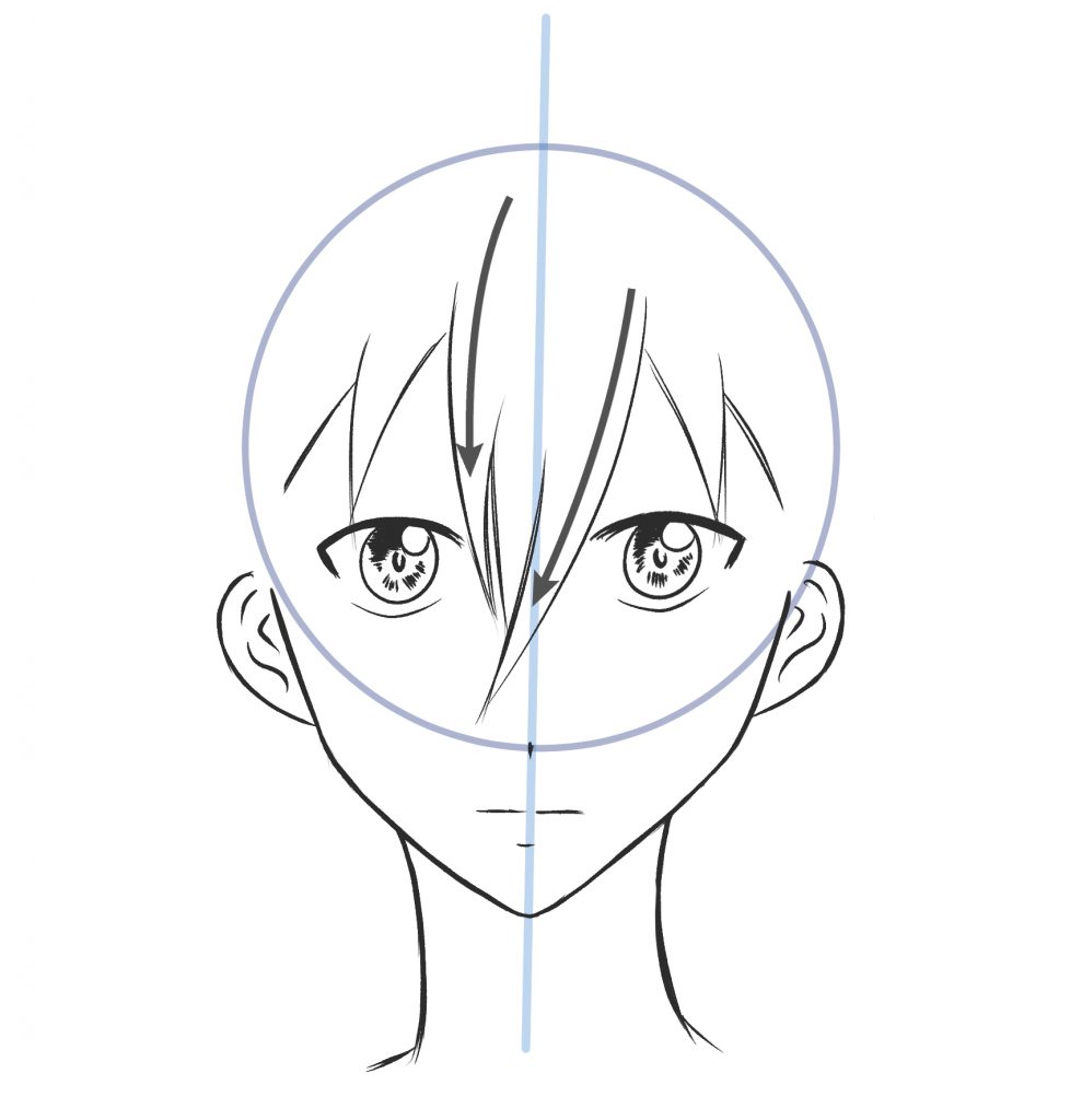 dessiner la frange et les cheveux sur un visage manga fille