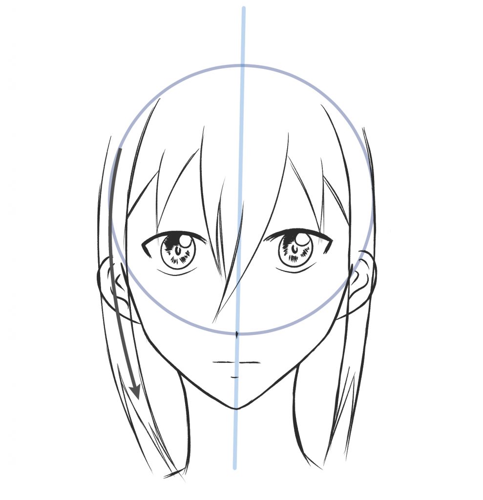 apprendre à dessiner les cheveux sur un visage de face manga fille