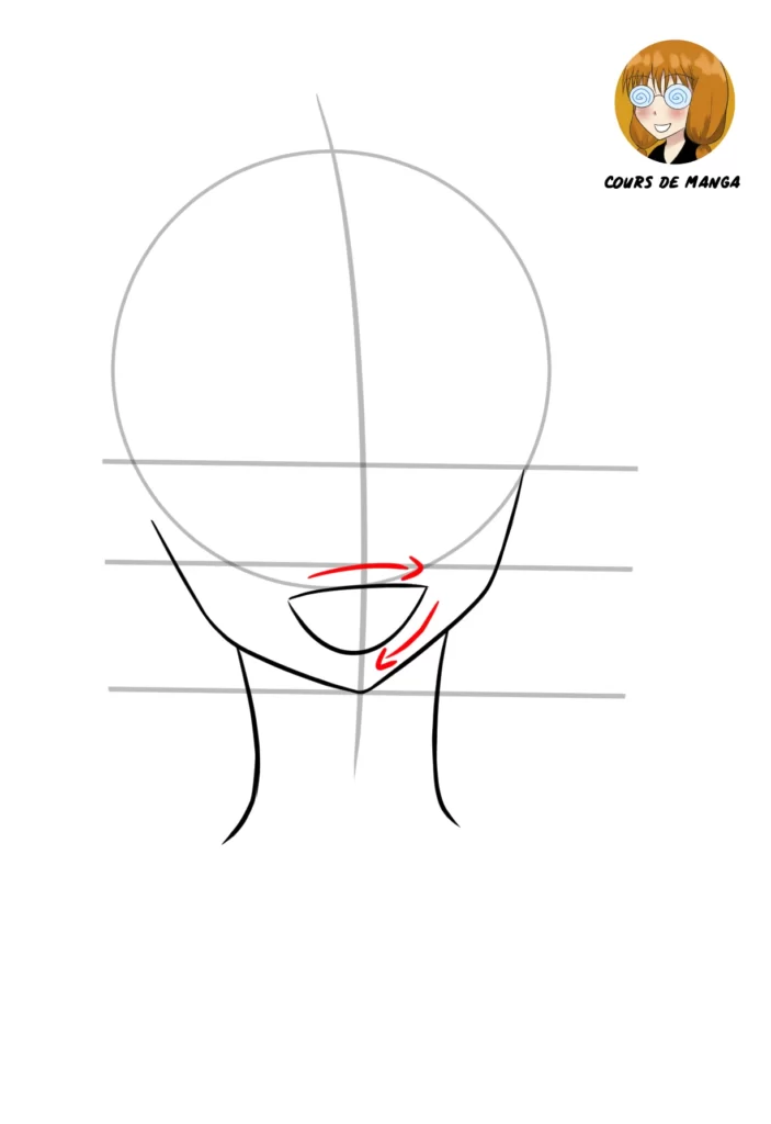 Etape 6 du tuto pour dessiner Nami : dessiner la bouche entre les deux lignes du bas