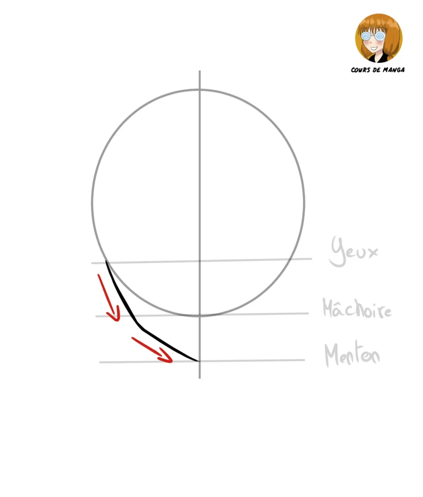 Étape 3 du tuto pour dessiner Nezuko - dessiner la partie gauche de la mâchoire