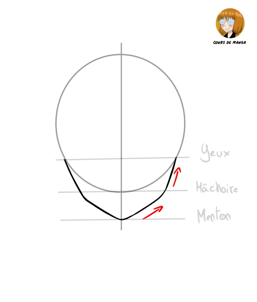 Étape 4 du tuto pour dessiner Nezuko - dessiner la partie droite de la mâchoire