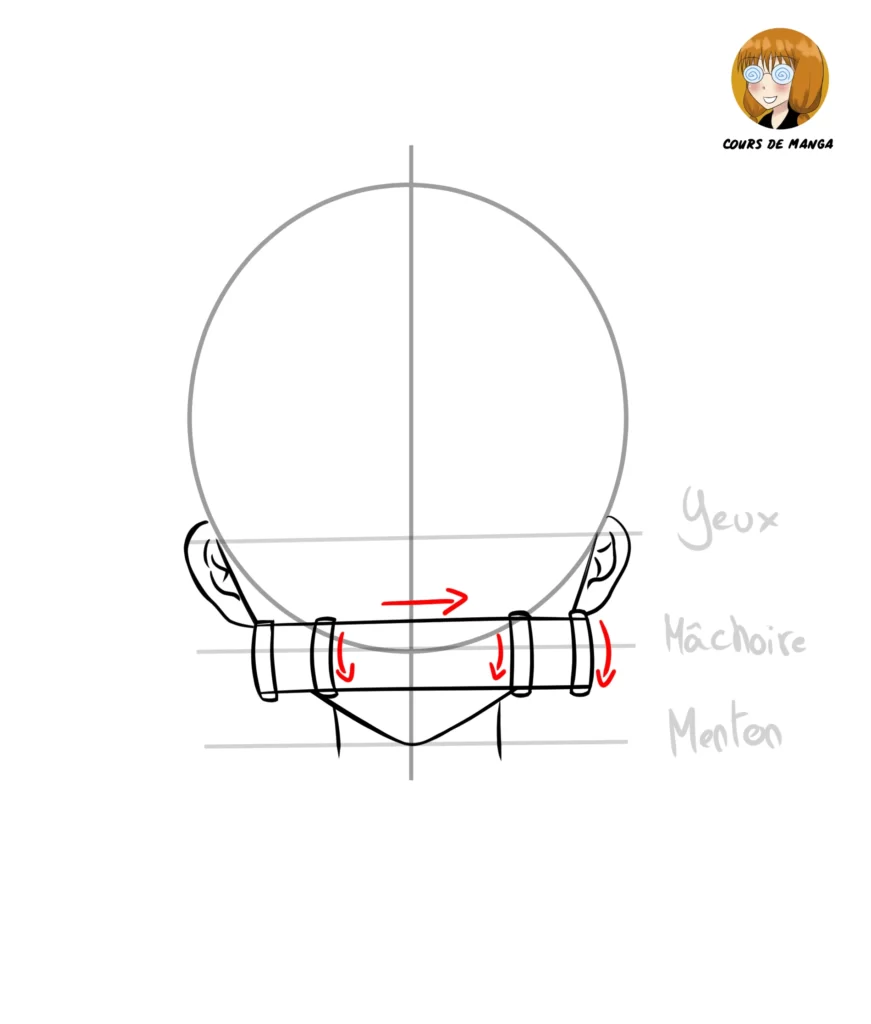 Étape 6 du tuto pour dessiner Nezuko - dessiner le bambou sur la partie bouche du visage